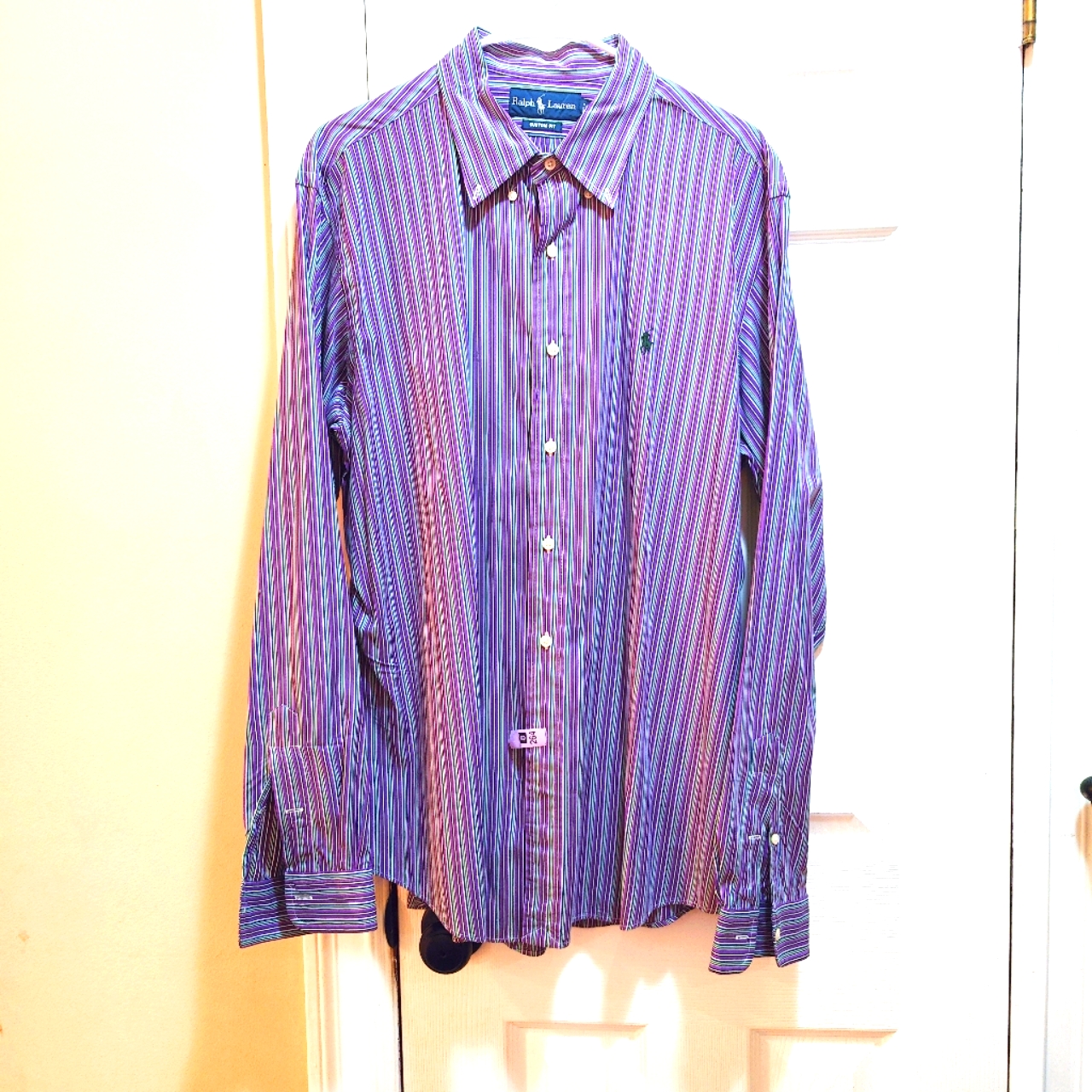 Ralph Lauren Custom Fit Mens Xl Purple Striped Long Sleeve Button Down Shirt
